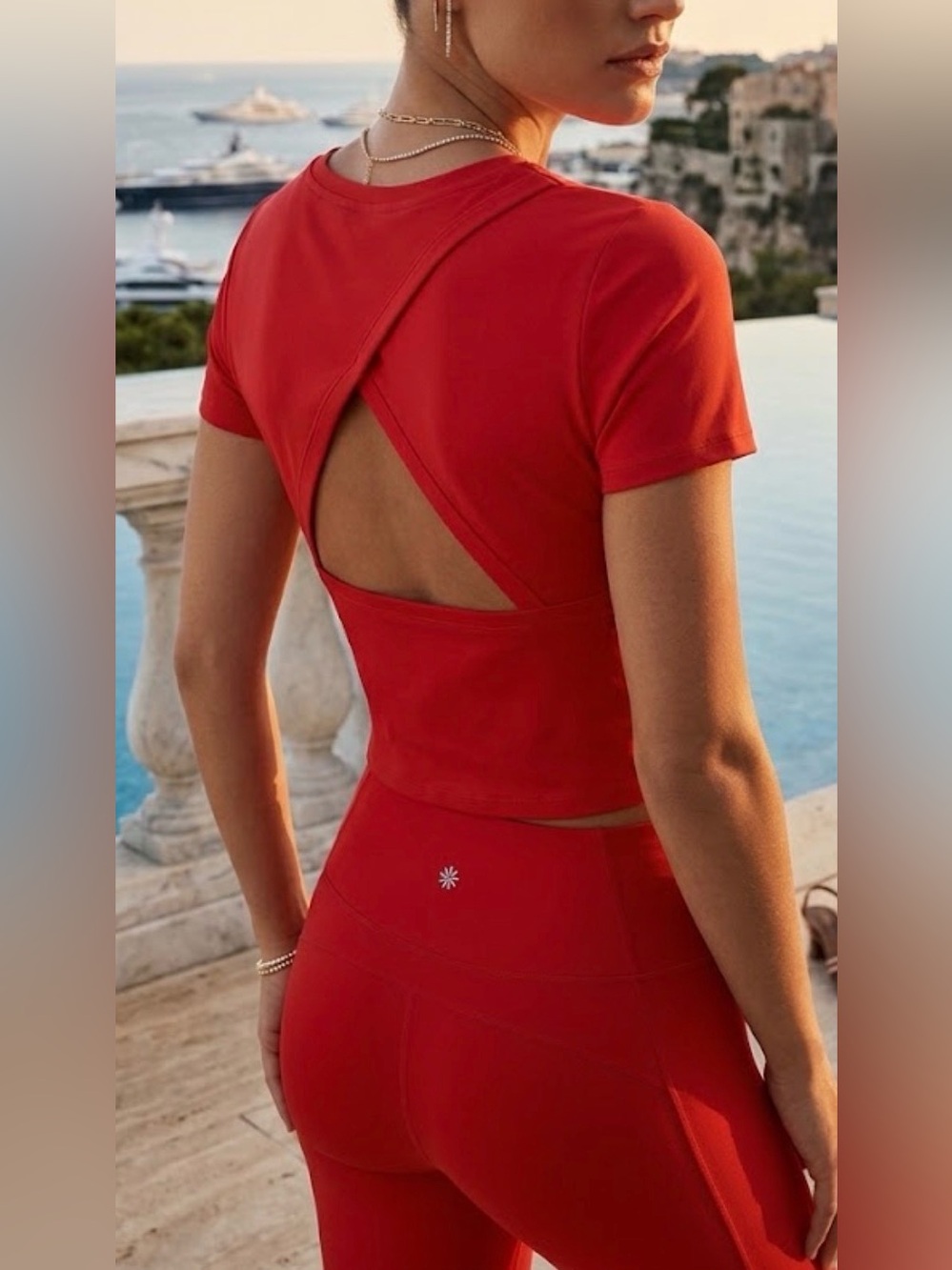 Athleta Red Short-Sleeve Open-Back Crop Top
